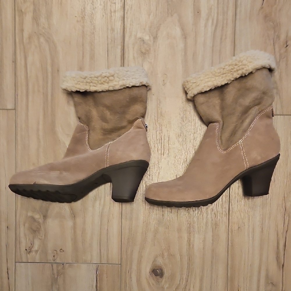 Anne Klein Tan Heeled Boots with Faux Fur